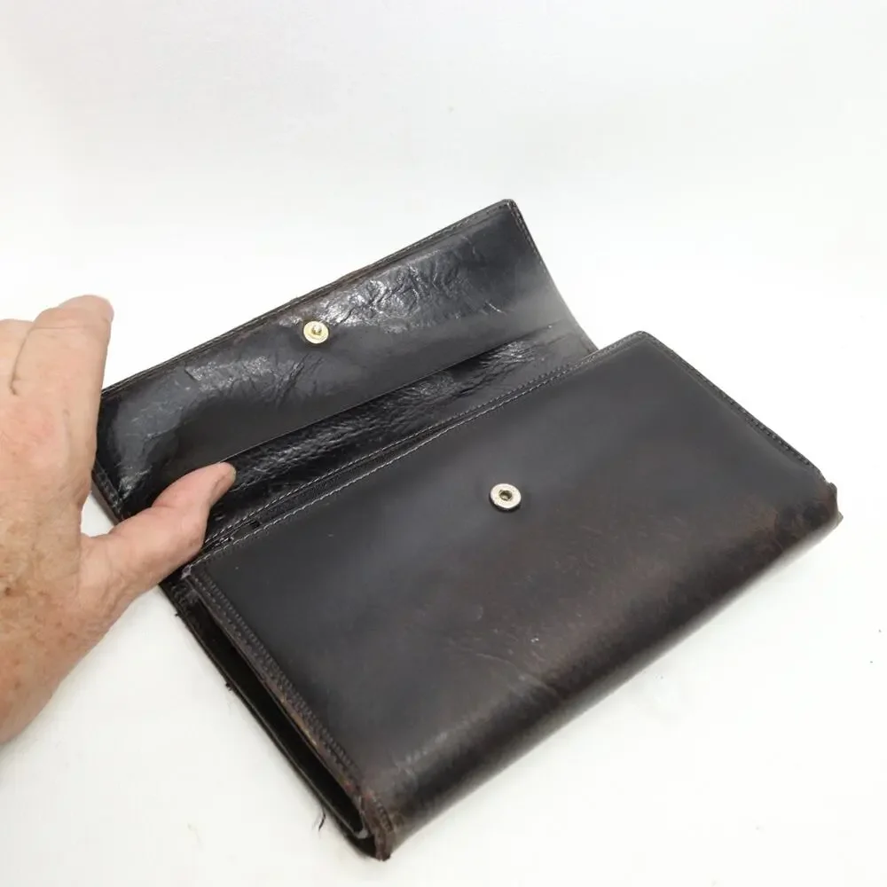 Vtg Valenini Clutch Wallet Black Leather ID Cards Cash Multi Compartments